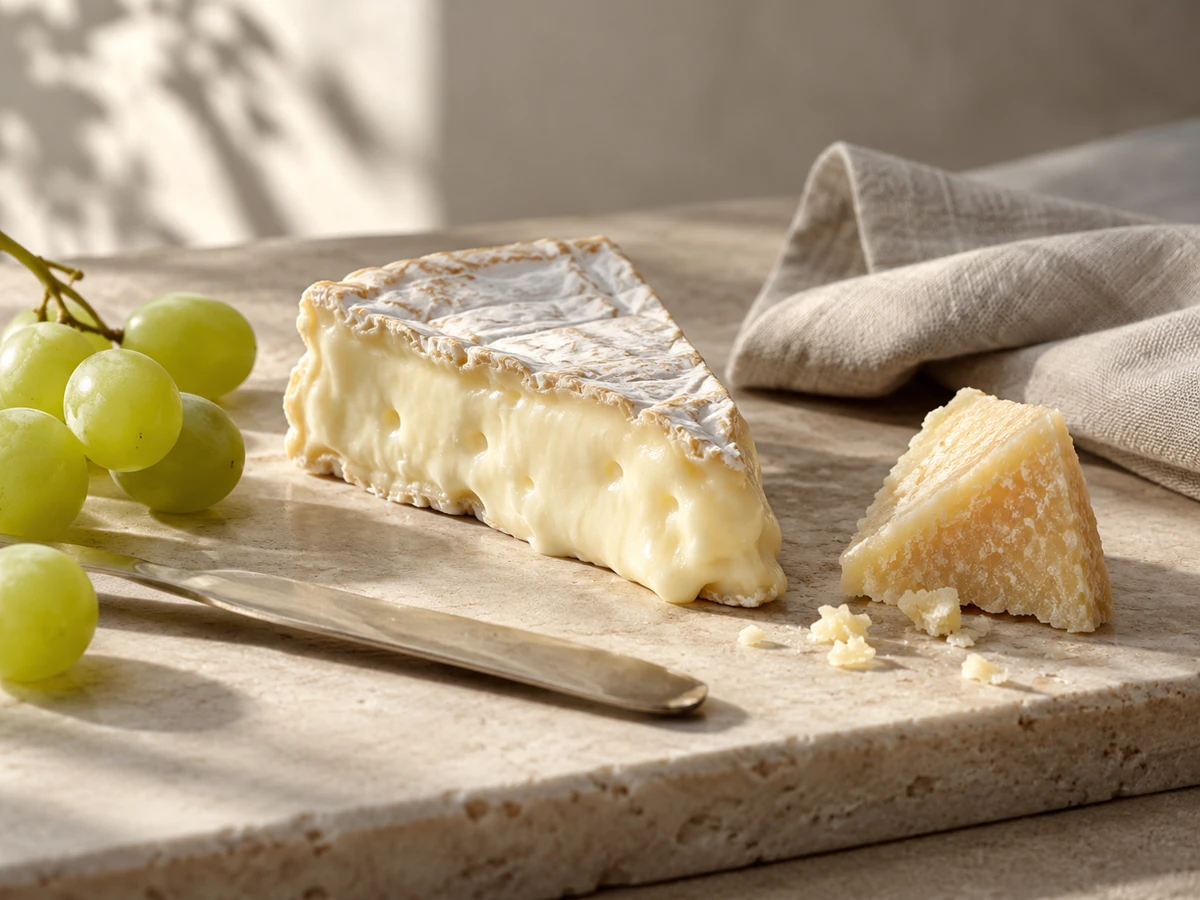 Artisan cheese on pale stone